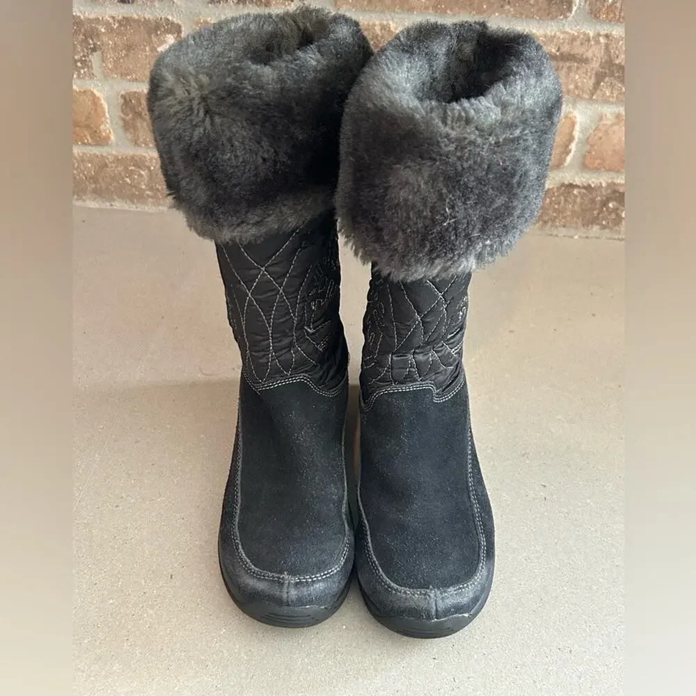 Timberland holly berry pull on faux fur lined boots kids size 13 black